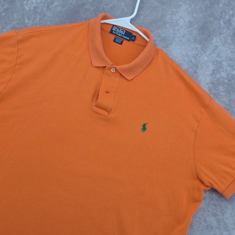 Vtg Polo Ralph Lauren Mens L Orange Short Sleeve Cotton Pique Polo Shirt Pony
